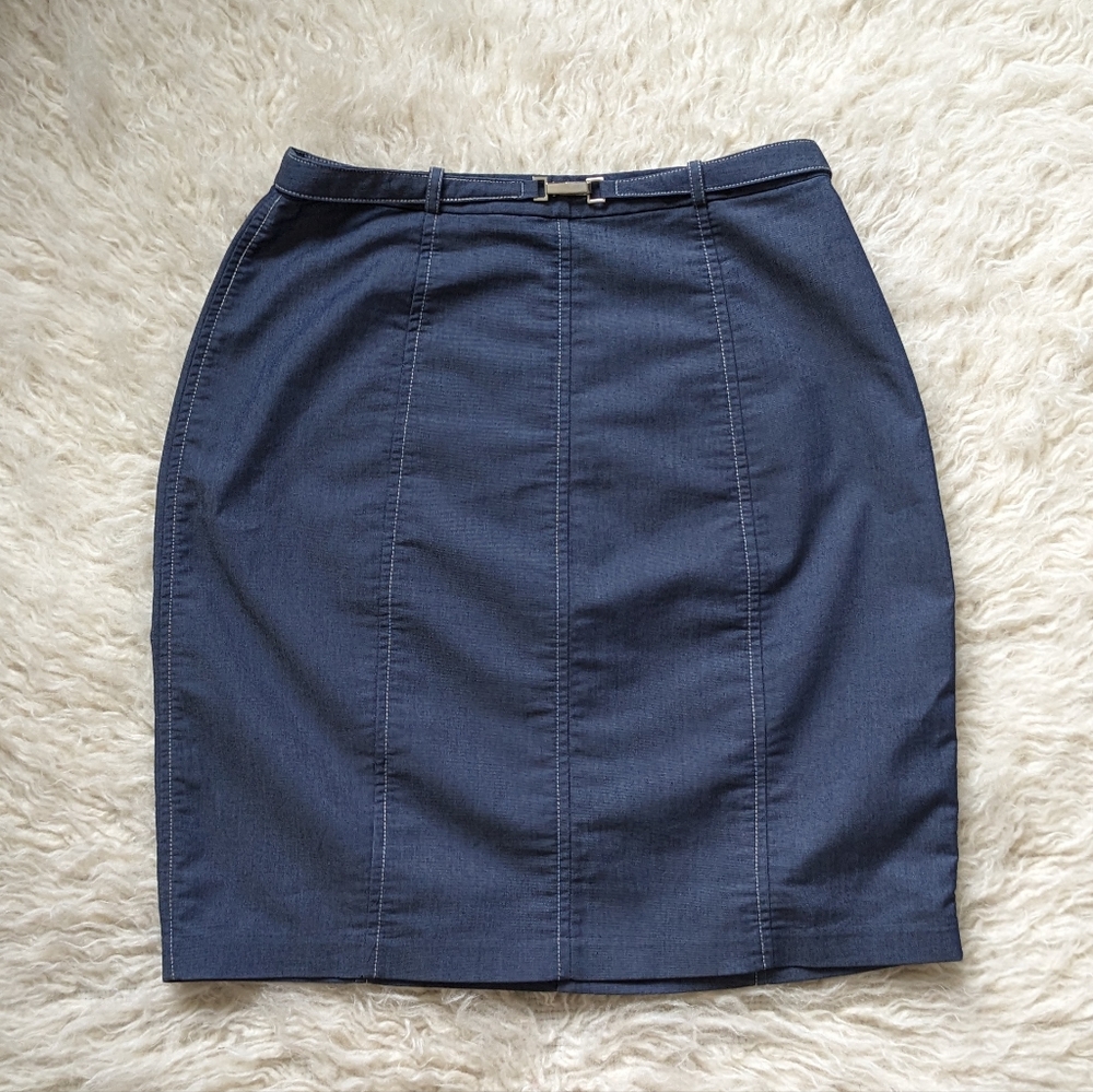 Vintage High Waisted Lee Dark Indigo Belted Pencil Skirt 6M